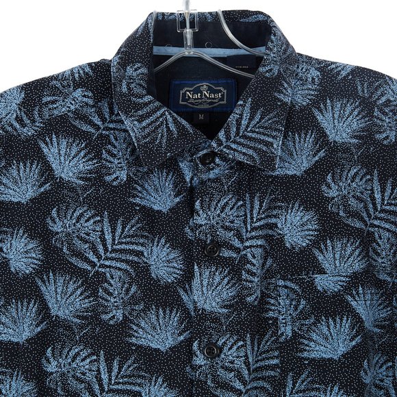 Nat Nast Silk Cotton Blend Button Up Shirt Palm Blue Black Mens Medium - Picture 2 of 6